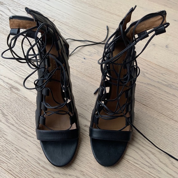 AQUAZZURA - AMAZON LEATHER LACE-UP SANDALS - black - Picture 11 of 16